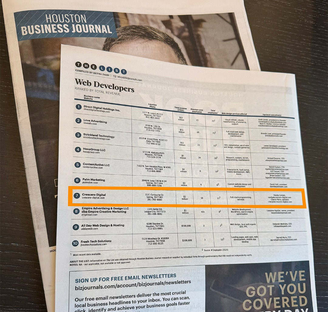 Crescere Digital named one of Houston's largest web developers